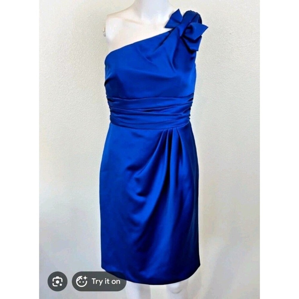 David's Bridal One Shoulder Bow Royal Blue Bridesmaid Dress Size 4